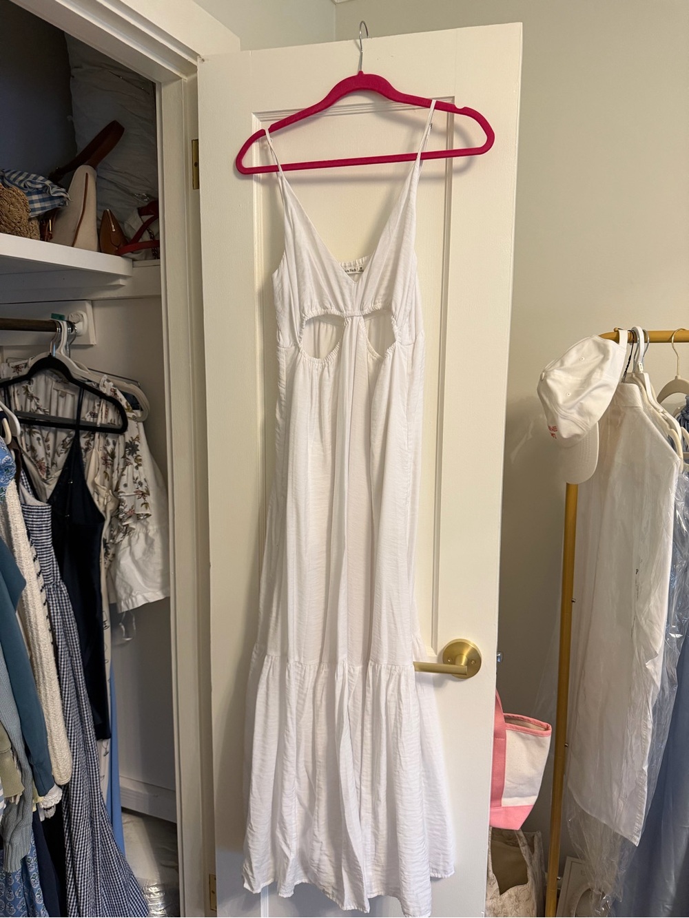 White Spaghetti-Strap Maxi Dress with Cutout Detail